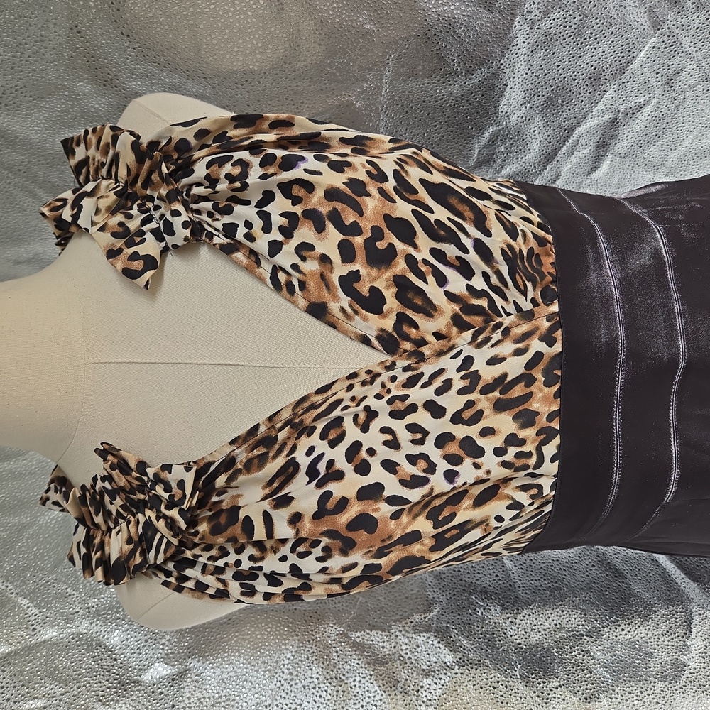 Donna Ricco brown and black animal print sleeveless satin sheath dress size 10 - Picture 3 of 14